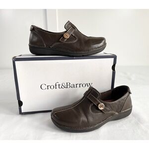 Croft & Barrow Delaney Leather Slip On Comfort Loafers Coastal Brown Women's 6.5